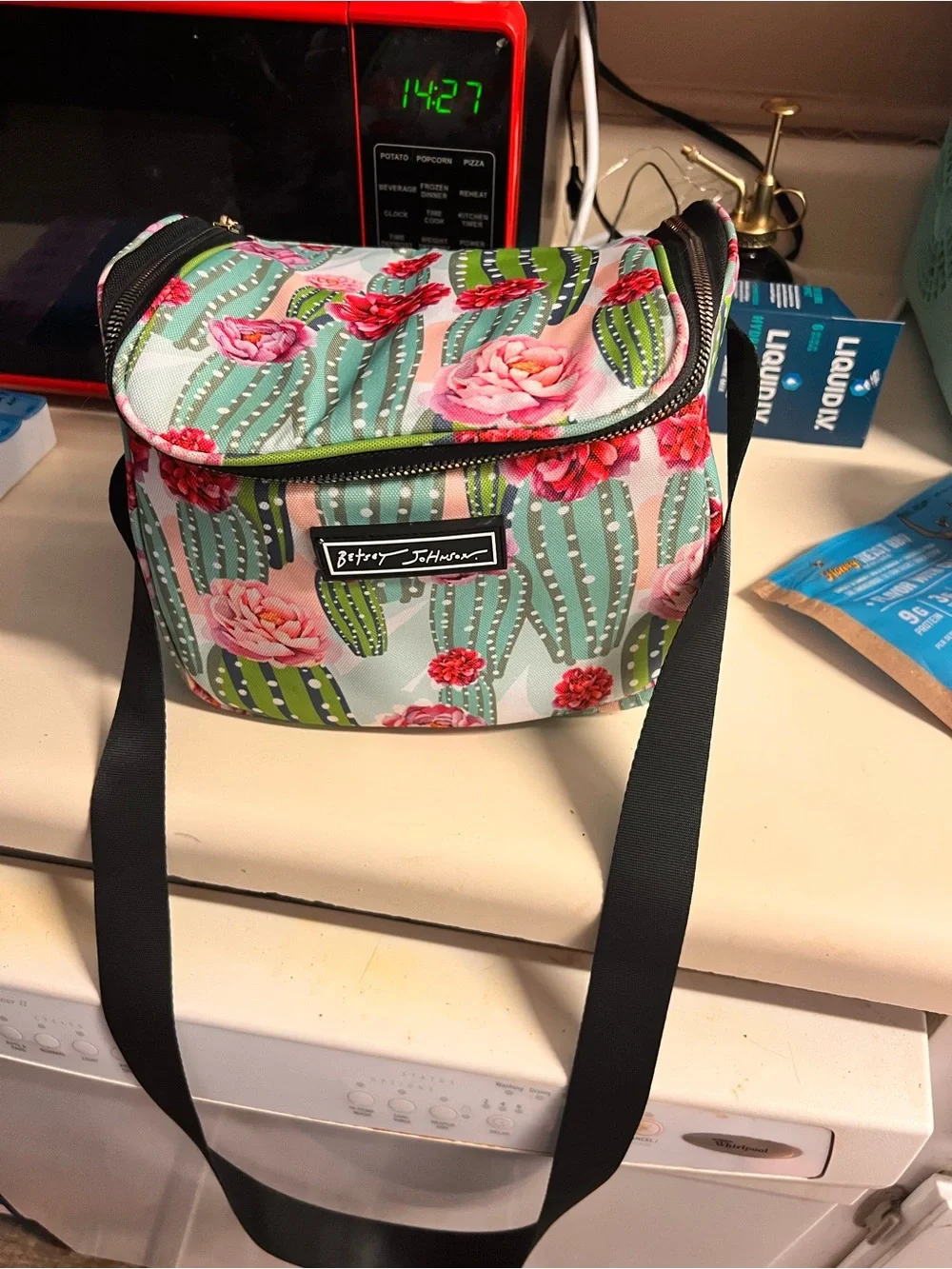 Betsey Johnson Mint Green Cactus & Pink Floral Crossbody Bag